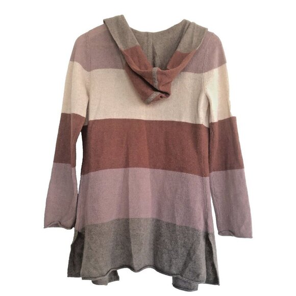 Claudia Nichole Cashmere LONG Stripe Hooded Open Cardigan Tan Brown Size S - Picture 2 of 7